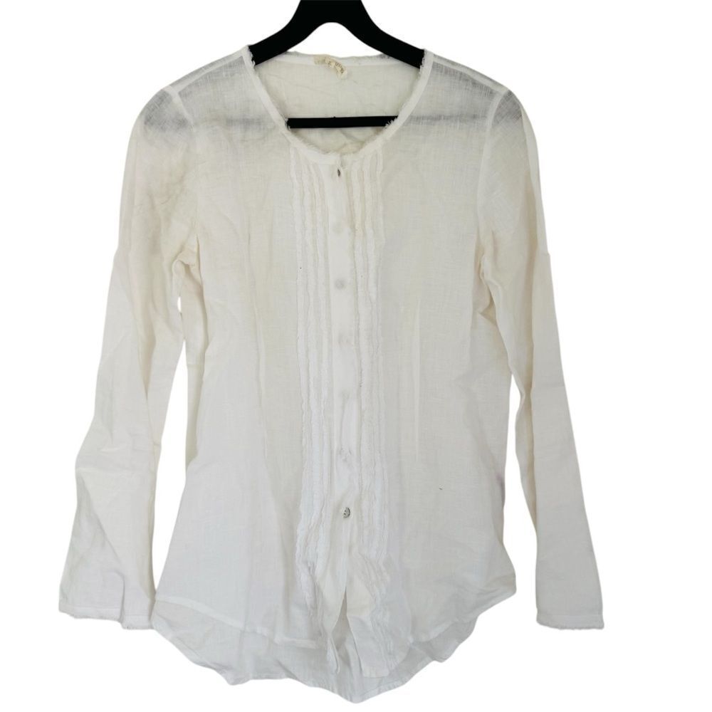 Eileen Fisher Pleated Long Sleeve Button Down Irish Linen Shirt Size PS